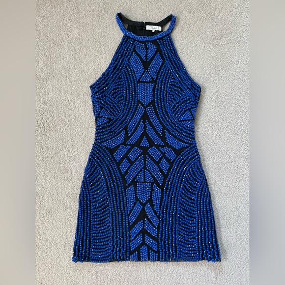 Parker Blue Beaded Bodycon Mini Dress, Size XS - Picture 3 of 6